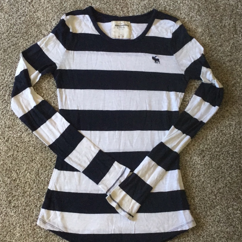 Abercrombie dark navy and white striped tee